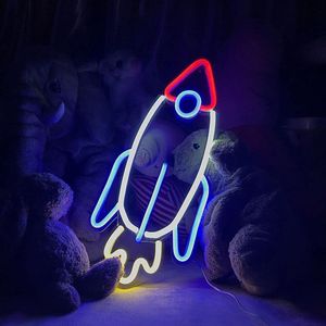 USB Rakete LED Neon Wandleuchte, Neon Schild Nachtlichter Neon Sign Neonlicht Leuchtreklame für Party Bar Gaming Schlafzimmer Zimmer Wand Deko, Kinder Geburtstag