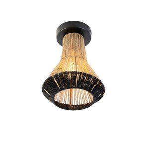 QAZQA - Landhaus I Vintage Ländliche Deckenlampe schwarz mit Seil 19 cm - Jenthe I Wohnzimmer I Schlafzimmer - Rund - LED geeignet E27