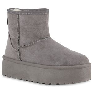 VAN HILL Damen Warm Gefüttert Winter Boots Stiefeletten Profil-Sohle Schuhe 840783, Farbe: Grau, Größe: 39
