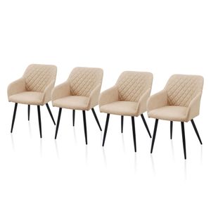 CLIPOP 4 Stück Esszimmerstühle aus Kunstleder, mit Armlehnen, für Wohnzimmer, Esszimmer, Creme