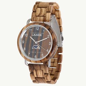 LAiMER Herren Zebrano Holz Armbanduhr Mondphase - 0123 Gregor