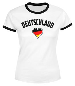 Damen WM-Shirt Deutschland Herz 2018 Retro Trikot-Look Moonworks®  weiß-schwarz L
