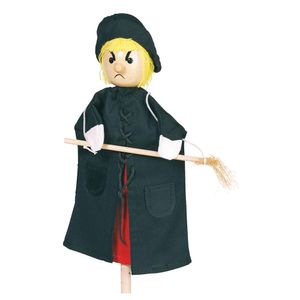 goki 51996 Handpuppe Hexe, schwarz/rot/gelb