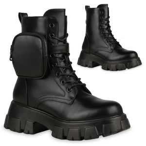 VAN HILL Damen Leicht Gefütterte Plateau Boots Profil-Sohle Schuhe 838026, Farbe: Schwarz, Größe: 38