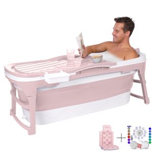 HelloBath® skladacia vaňa - ružová - 143 cm - mobilná vaňa - skladacia vaňa - kúpeľňa - BEZ masážneho valčeka na nohy - vrátane vankúša a lampy do van