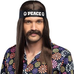 Bart Hippie 70er Schnurrbart braun Karneval Fasching Party