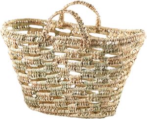 Kobolo Tasche Einkaufstasche Shopper Sommer Ibiza Stranstasche aus Palmblatt mit Lochmuster Naturell  - braun - 50x21x28/39cm