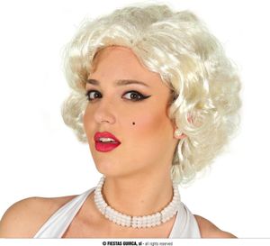 Film Ikone Blonde Lockenperücke Karneval 50s Vintage Glamour Hollywood Look Chic Retro Frisur Zeitlose Eleganz Thematische Verkleidung Fasching, Farbe: Gelb