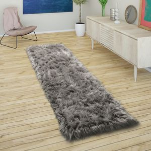 Kunstfell Fellteppich Imitat Sitzkissen Herzform Rund Versch. Formen Dunkelgrau Grösse 50x150 cm