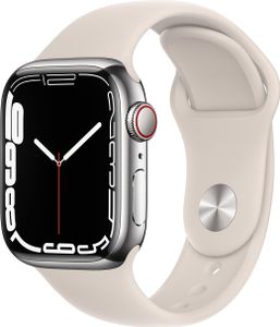 Apple Watch Series 7 Edelstahl 41mm Cellular Silber (Sportarmband sternenlicht) *NEW*