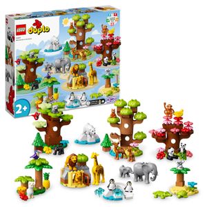LEGO 10975 DUPLO Wilde Tiere der Welt Zoo Spielzeug mit Sound, Tierfiguren und Steine, Lernspielzeug ab 2 Jahre mit Weltkarten-Spielmatte, Geschenk Set