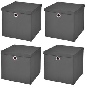 4 Stück Dunkelgrau Faltbox 33 x 33 x 33 cm  Aufbewahrungsbox faltbar mit Deckel
