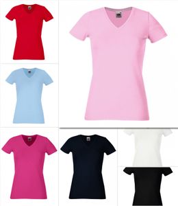 Fruit of the Loom V-Neck T Lady-Fit Damen T-Shirt, Größe:M (12), Farbe:Schwarz