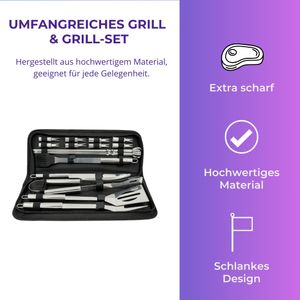 Recalma Grill Zubehör, Grillbesteck Set Edelstahl, Grill Set mit Tasche,18-teiliges Grillset mit Grillzange, Grillwender und Fleischgabel, Smoker Zubehör für Grillen, Grill Geschenk für Männer