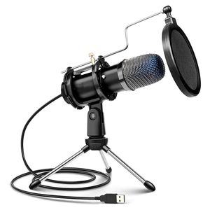 Kondensator Mikrofon Set USB Mikrofon mit Tisch-Ständer, 96KHz/24bit, Farbe: Schwarz