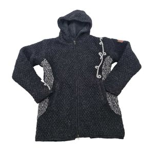 Klassische Damen Strickjacke Wolle Jacke mit Fleecefutter und Kapuze von Kunst und Magie, Größe:S