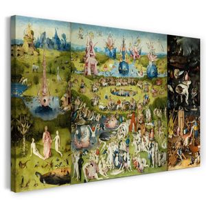 Leinwandbild (120x80cm): Hieronymus Bosch - Der Garten der Lüste (1490/1510) - Alle drei Tafeln, echter Holz-Keilrahmen inkl. Aufhänger, handgefertigt in Deutschland