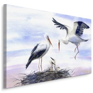 Fabelhafte Canvas LEINWAND BILDER 30x20 cm XXL Kunstdruck Vögel Störche Aquarell