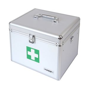 HMF 14702-09 Medizinkoffer, Erste Hilfe Koffer, Aluminium, Arzneikoffer, 30 x 25 x 25 cm, silber