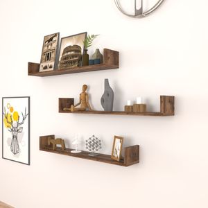 [en.casa] Wandregal Höganäs 3er Set Bücherregal für Wände Eiche-Optik antik Regalbrett 90 x 15 x 12 cm Schweberegal Regal hängend