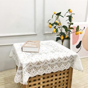 Weiß Blumen Spitze Tischdecke Baumwolle Tischtuch Tischwäsche Garten Tischdekoration 60x60 cm