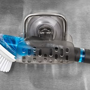 OXO Good Grips Schwammhalter für das Spülbecken, grau – Küchenorganizer mit StrongHold-Saugnapfhalterung