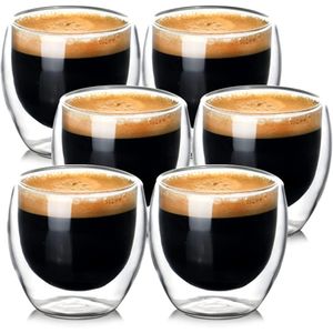 Espressotassen Set (6 x 80ml),Espresso Gläser Doppelwandig Gläser aus Borosilikatglas -Pülmaschinenfestes Latte Macchiato Gläser,Cappuccino Tassen,Kaffeetassen,Ein Satz von 6 Stück