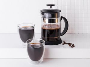 800ml Kaffeebereiter Glas Kaffeekanne Kaffepresse mit 2 Gläser