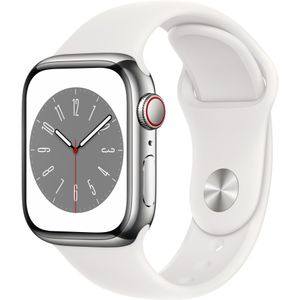 Apple Watch 8 LTE Silver nerezový 41mm sportovní řemínek bílý MNJ53