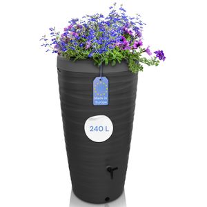 YourCasa Regentonne 240 Liter [Wave Design] - Frostsicher & UV-beständig Anthrazit