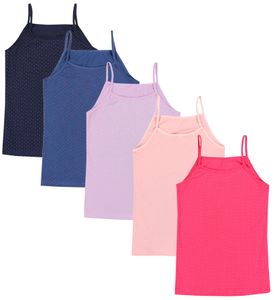 TupTam Mädchen Unterhemd Spaghettiträger Top 5er Pack, Farbe: Punkte Rosa Blau Lila, Größe: 146-152