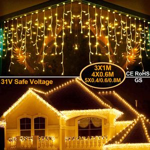3M*1M LED Lichtervorhang Lichternetz Innen Außen Garten Weihnachtsbeleuchtung Deko Warmweiß
