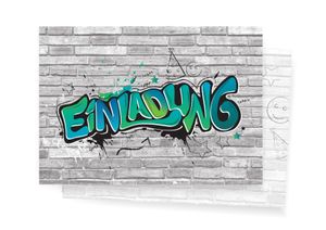 Friendly Fox Einladung Graffiti Art - 12 Graffiti Einladungskarten zum Geburtstag Kinder Jungen Mädchen Teenager - Einladung Kindergeburtstag - Partyeinladung Graffiti - Coole Einladung (Blau)