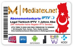 Abo für 2 Jahre Türkisch Free TV (FTA) IPTV (ohne Vertragsbindung)