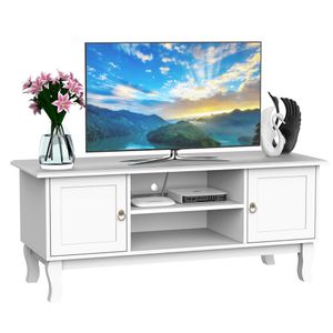 HOMCOM TV Lowboard Fernsehtisch Fernsehschrank Holzfüße Wohnzimmer MDF Weiß 120x45x50,5 cm