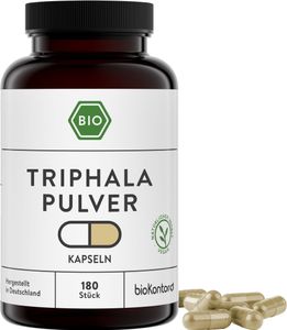Triphala Kapseln I 180 Kapseln | 1000 mg je Tagesdosis | vegan und ohne Zusätze | bioKontor
