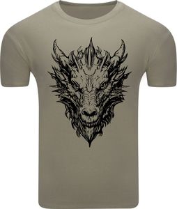 Diarbo pánské tričko s klasickým potiskem dračí hlavy khaki velikost XL Diarbo pánské tričko s klasickým potiskem dračí hlavy khaki velikost XL