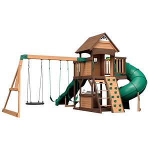 Backyard Discovery Cedar Cove Spielturm aus Holz | XXL Spielhaus für Kinder mit Rutsche, Schaukel, Kletterwand & Aussichtsplattform | Stelzenhaus für