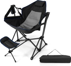 KOMFOTTEU Campingstuhl mit Fußstütze & Verstellbarer Rückenlehne, Klappstuhl mit Kopfstütze & Getränkehalter, Angelstuhl Picknickstuhl mit Tragetasche, für Strand, Picknick (Schwarz)