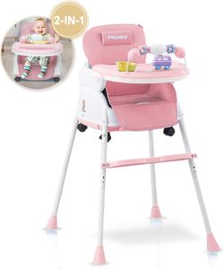 Twinky® Hochstuhl Baby - Pink - 2-in-1 Kinderhochstuhl - Klappbarer Esszimmerstuhl, Kinderwagen - Mitwachsstuhl und Babystuhl für Neugeborene