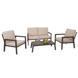 Garnitur HWC-L64, Gartenlounge Gartengarnitur Lounge-Set Sitzgruppe Sofa, Metall  Polster creme-weiß