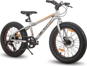 HILAND 20 Zoll Kinderfahrrad mit 4.0 Fat Tire, Shimano 7-Gang, Geeignet für Strand, Schnee, Kinder Mountainbike Jungen Mädchen, Silber
