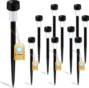 LUMILED 10 sztuk lamp solarnych do oświetlenia zewnętrznego lampa solarna ogrodowa lampa solarna lampa solarna z czujnikiem zmierzchu lampa podłogowa lampa ogrodowa z kolcem naziemnym lampa solarna czarna LED IP44 odporna na warunki atmosferyczne chłodna biel 6500K
