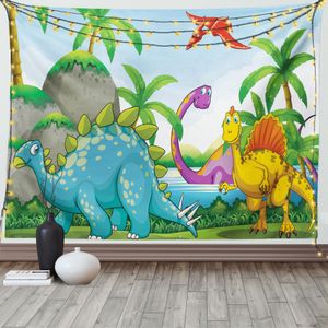 ABAKUHAUS Natur Wandteppich, Dinosaurier im Dschungel, Wohnzimmer Schlafzimmer Heim Seidiges Satin Wandteppich, 200 x 150 cm, Mehrfarbig