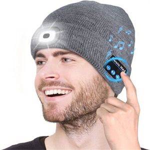 LED Bluetooth Mütze mit Licht,Beleuchtete Mütze Aufladbar USB für Männer und Frauen,Einstellbare Helligkeit Stirnlampe Winter Beanie Mütze mit Licht,U