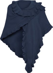 Poncho Damen Strick Wolle Trachtenumhang Cape Winterumhang Stola, Strickponcho Rüschen Blau Marine