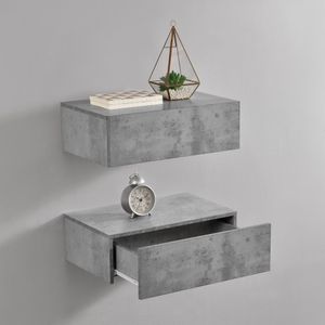 Wandregal 'Oslo' mit Schublade 2er Set 46x30x15cm Beton-Optik