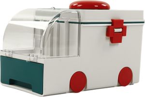 Medikamentenbox, niedliche Krankenwagenform, doppellagige Medikamenten-Aufbewahrungsbox mit großer Kapazität und tragbarem Griff Medikamentenbox, niedliche Krankenwagenform, doppellagige Medikamenten-Aufbewahrungsbox mit großer Kapazität und tragbarem Griff