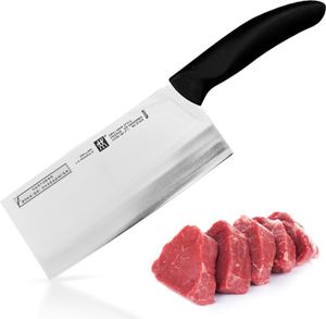 Zwilling Style Hackmesser 18 cm – Chinesisches Kochmesser mit breiter Klinge, rostfreier Spezialstahl, ergonomischer Griff, für Fleisch, Rippchen & Grillgut, Schwarz