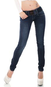 y Basic Slim Fit Röhren-Jeans mit breitem Kontrast-Gürtel in dark blue Größe - 42